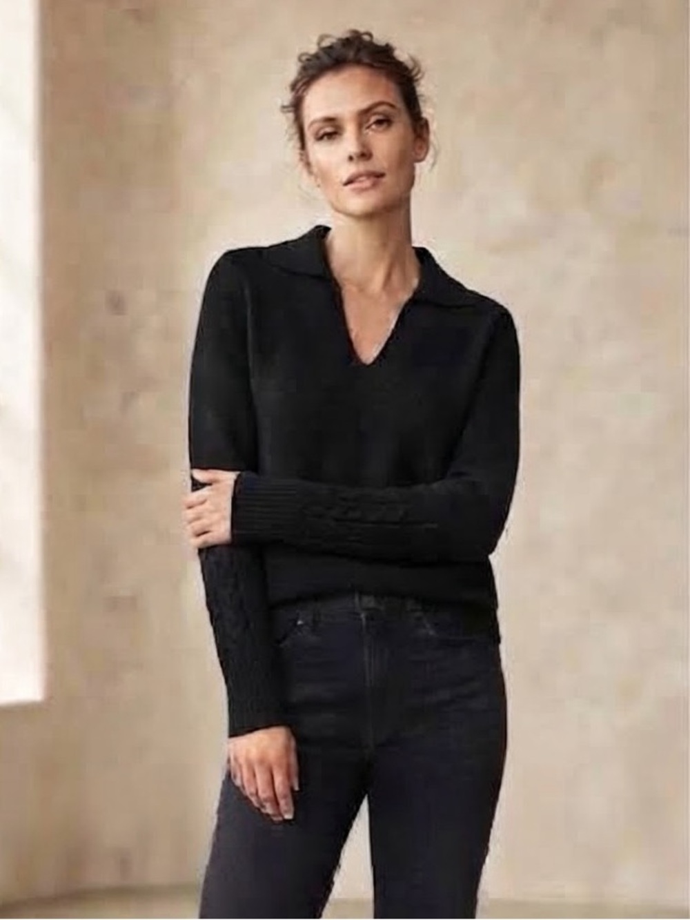 Black V-Neck Johnny Collar Luxsoft Sweater by Style & Co. • Size 1X • NWT